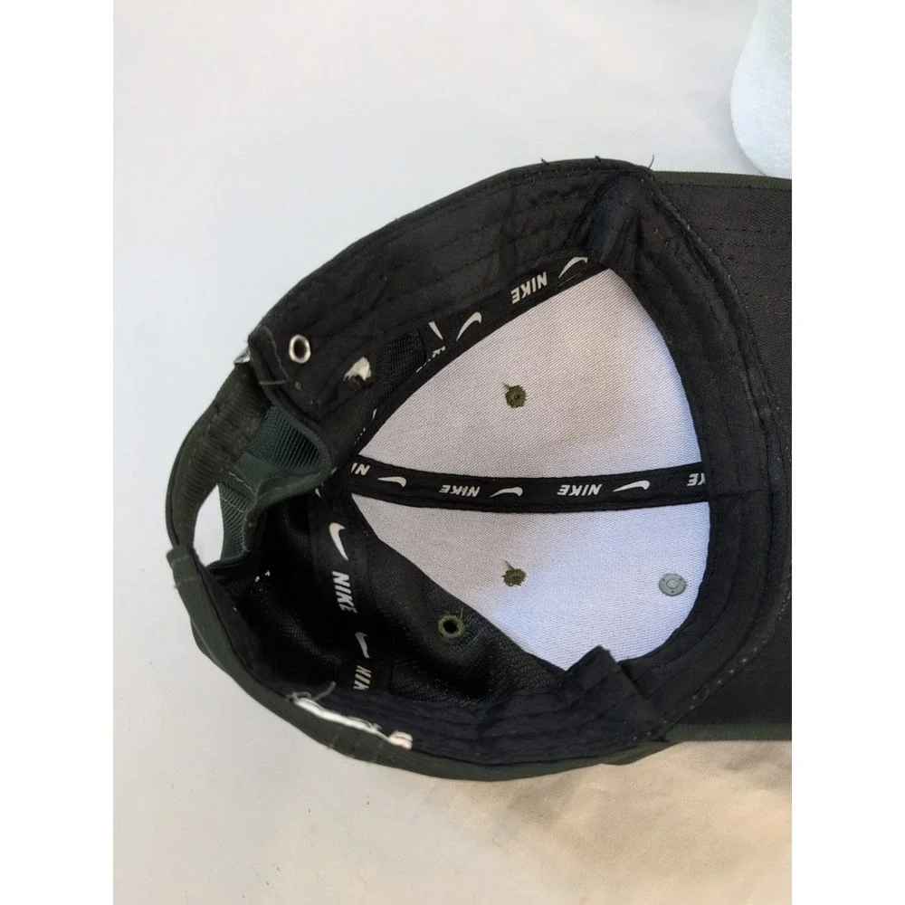 Nike Hat Silver Metal Swoosh Dark Green Cap Strap‎ Back All Over Print Golf